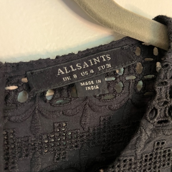 ALL SAINTS "Dakota" Black Eyelet Lace Ruffled Bell-Sleeved Dress Size 4 - Picture 5 of 9